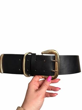 Classic Black non Leather Belt with Gold Buckle